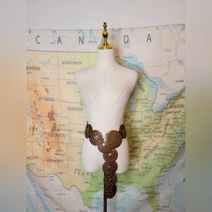 Vintage Leather And Brass Belt Brown Circular Patterned Bohemian